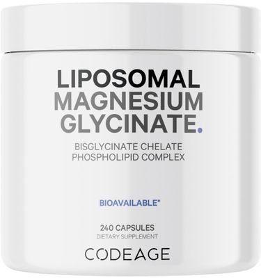 Codeage Liposomal Magnesium Glycinate Supplement, 2-Month Supply, Bisglycinate Magnesium Chelate, Chelated Magnesium Mineral Pills, BioPerine Black Pepper Vitamins Capsules, Non-GMO Vegan, 240 ct