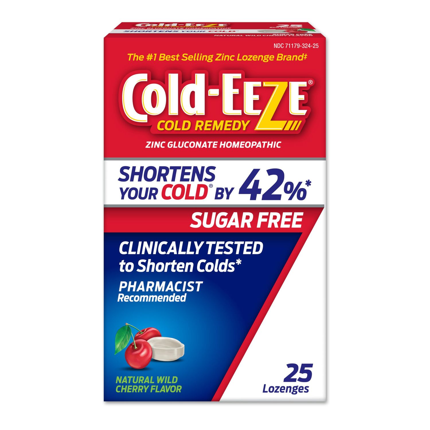 Cold-EEZE Sugar-Free, Natural Wild Cherry Zinc Lozenges, Homeopathic Cold Remedy, Shortens The Common Cold, Sore Throat, Cough, Congestion Post Nasal Drip, 25 Ct