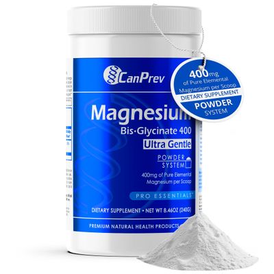 CanPrev Magnesium Bisglycinate 400 Ultra Gentle Powder 240g 48 Servings, 400mg Elemental Magnesium Per Scoop, Supports Restful Nights, Muscle Function, Gentle on Digestion, Vegan, Non-GMO, Gluten-Free