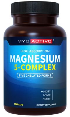 MyoActivo 5-in-1 Magnesium Complex - High Absorption - Chelated Magnesium Glycinate, Malate, Citrate, Taurate, Aspartate for Nerves, Muscles, Bones 120 Capsules Magnesium Supplement