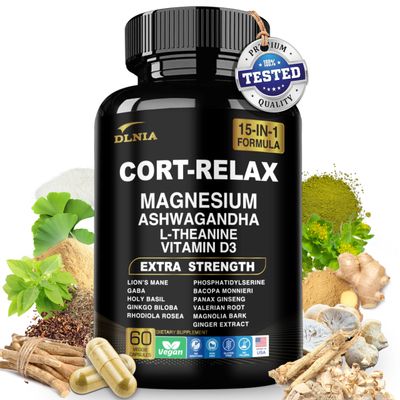 DLNIA Super Calm Cortisol Supplement with Magnesium Glycinate, Ashwagandha, L-Theanine, Phosphatidylserine, Ginkgo Biloba Lions Mane for Calm, Focus, Mental Clarity, Relaxation, Sleep, Energy