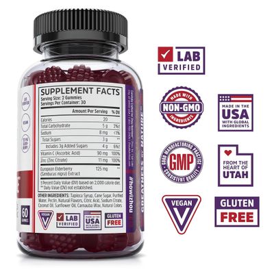 Zhou Elder-Mune Elderberry Gummies - Elderberry Vitamin C and Zinc, Daily Immune Support Supplemenet for Women Men, Chewable Natural Black Elderberry for Adults Children 4 Up - 60 Gummies