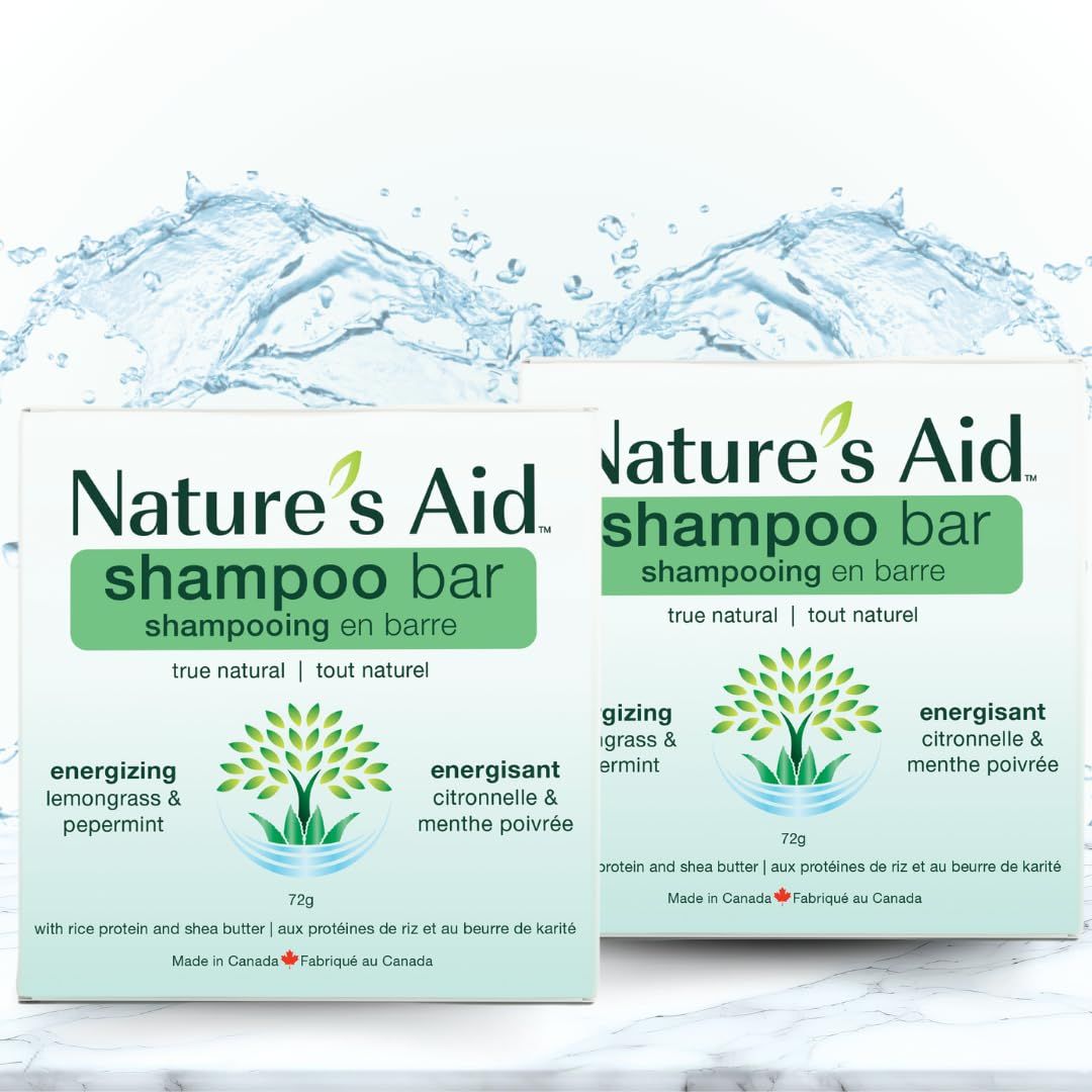 Nature&#39;s Aid Rice Protein Shampoo Bar, 2.5 oz, 2 Pack (Peppermint Lemongrass)
