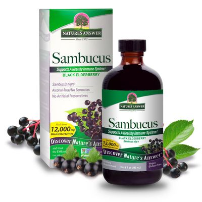 Nature&#39;s Answer Alcohol-Free Sambucus Dietary Supplement 8oz Liquid Immune Support Antioxidant Boost Gluten-Free, Vegan, Non-GMO Single Count