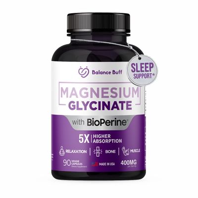 Magnesium Glycinate 400mg with Bioperine - 5X Higher Absorption - Support Stress Relief, Sleep, Bone Health - 100 Chelated - Pure Magnesium Supplement - 90 Veggie Capsules
