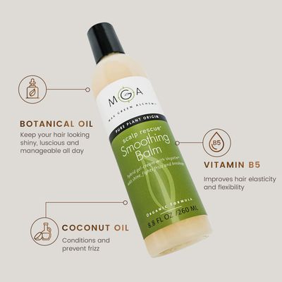 MGA Vegan Hair Smoothing Balm - Scalp Rescue Organic Formula with Keratin Repairs Rough Hair Hair Care Product with Argan Oil for Men Women Strengthens Add Shine to Hair, Synthetic Free 8.8 FLOz