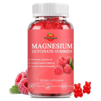 WISHSPARK Magnesium Glycinate Gummies 500mg - Sugar Free Chelated Magnesium Potassium Supplement with Vitamin D, B6, CoQ10 for Relaxation, Calm Mood Sleep Support - 60 Raspberry Magnesium Gummies
