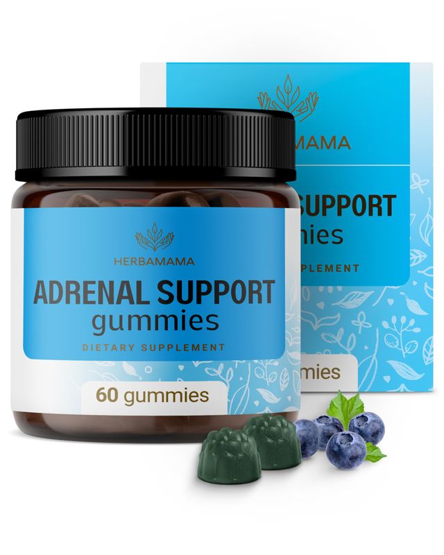 HERBAMAMA Adrenal Support Gummies - Pure Adrenal Complex Supplement for Women with Ashwagandha Root, Rhodiola Rosea Magnesium - Vegan, Non-GMO - 60 Pectin-Based Blueberry-Flavored Chews