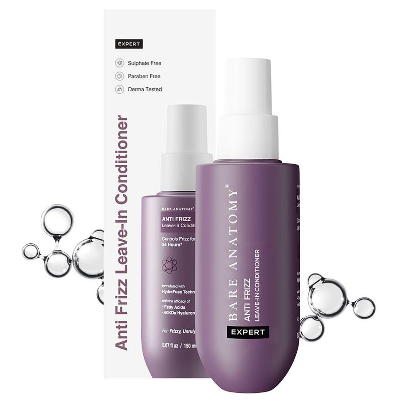 Bare Anatomy Anti Frizz Leave In Conditioner Deep Conditioned Frizz Controlled Hair For 24 hrs For Dry Frizzy Hair For Women and Men Get Smoother, Healthy Glossy Hair 150ml