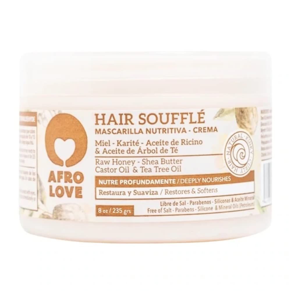 Afro Love Hair Souffl 8 oz - Deep Conditioning Treatment with Raw Honey, Shea Butter Castor Oil - Hydrates, Softens Restores Natural Curly, Kinky, and Coily Hair - Free of Sulfates Parabens