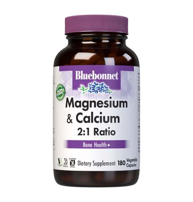 Bluebonnet Nutrition Magnesium Calcium 2:1 Ratio, Bone Health, Non-GMO, Vegan, Kosher Certified, Gluten-Free, Soy-Free, Dairy-Free, 180 Vegetable Capsules, 60 Servings