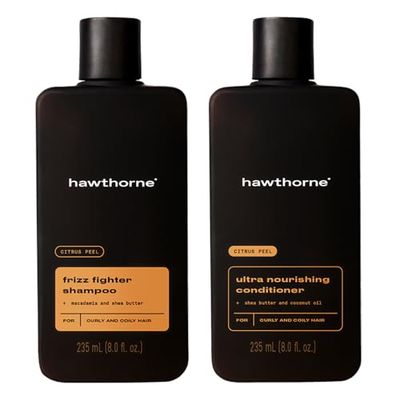 Hawthorne Men&#39;s Ultra Nourishing Shampoo and Conditioner Set. Unlock Moisturized, Non-Frizzy Hair with Shea Butter and Coconut Oil. Woody Citrus Scent. Sulfate Free, Paraben Free. 8 fl. oz each.