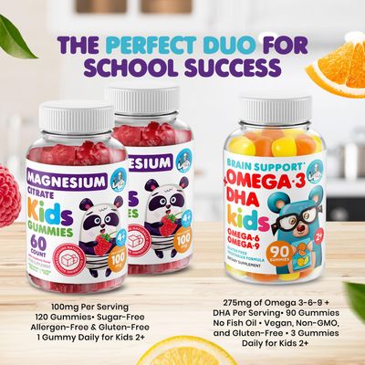 DR. MORITZ Calm Magnesium Gummies for Kids (60 Count, 2 Pack) and Kids Omega 3 Gummies (90 Count) Bundle - Low Sugar, Vegetarian, No Fish Oil