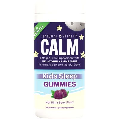 Natural Vitality Calm, Magnesium Citrate Kids Supplement, Stress Relief Gummies, Supports a Healthy Response to Stress, Gluten Free, Vegan, Nighttime Berry, 120 Gummies