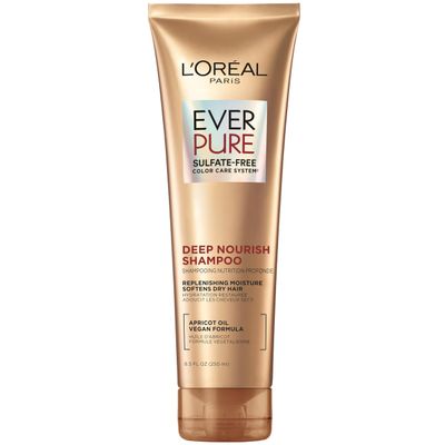 L&#39;Oreal Paris Shampoo, Sulfate Free, Triple Action Hydration for Dry Hair, EverPure, 8.5 Fl Oz (Packaging May Vary), Damaged, Color-Treated Hair, Apricot Oil Infused, Deep Nourish