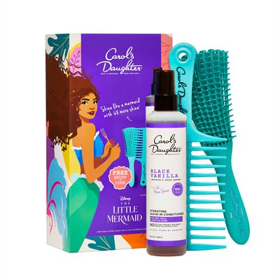 Carol&#39;s Daughter and Disney&#39;s The Little Mermaid Hair Care Gift Set for Curly Hair, Includes Black Vanilla Leave In Conditioner Spray, Kid&#39;s Brush and Comb, 8 Fl Oz