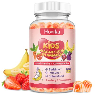 Kids Magnesium Gummies - Magnesium Glycinate L-Threonate Supplement with L-Theanine, Chamomile Multivitamins for Sleep, Calm Focus - Strawberry Banana Center-Filled Gummies 60 ct