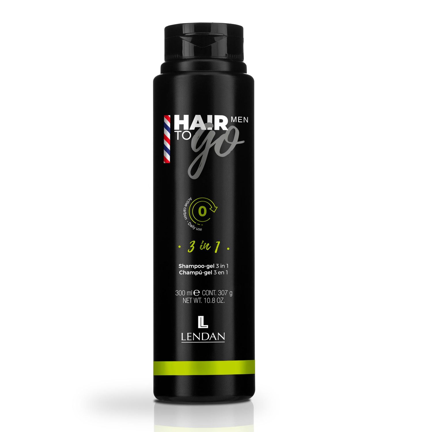 Lendan - 3-in-1 Shampoo-Gel - Hair To Go Men - 300 ml - Shower Gel, Shampoo, and Shaving Gel - Deep Cleansing - with Activated Charcoal and Ginseng - Removes Impurities - Hydrates Skin