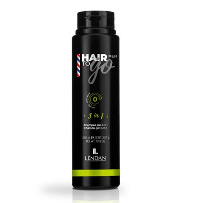 Lendan - 3-in-1 Shampoo-Gel - Hair To Go Men - 300 ml - Shower Gel, Shampoo, and Shaving Gel - Deep Cleansing - with Activated Charcoal and Ginseng - Removes Impurities - Hydrates Skin