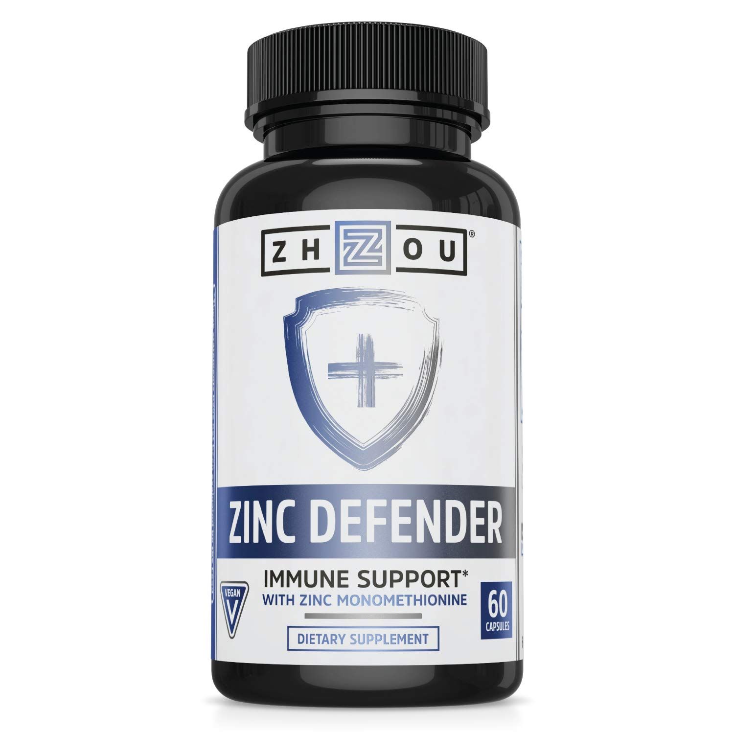 Zhou Nutrition Zinc Defender Capsules Immune Support with Zinc Monomethionine Gluten Free Zinc Supplement for Immune Support 60 Capsules