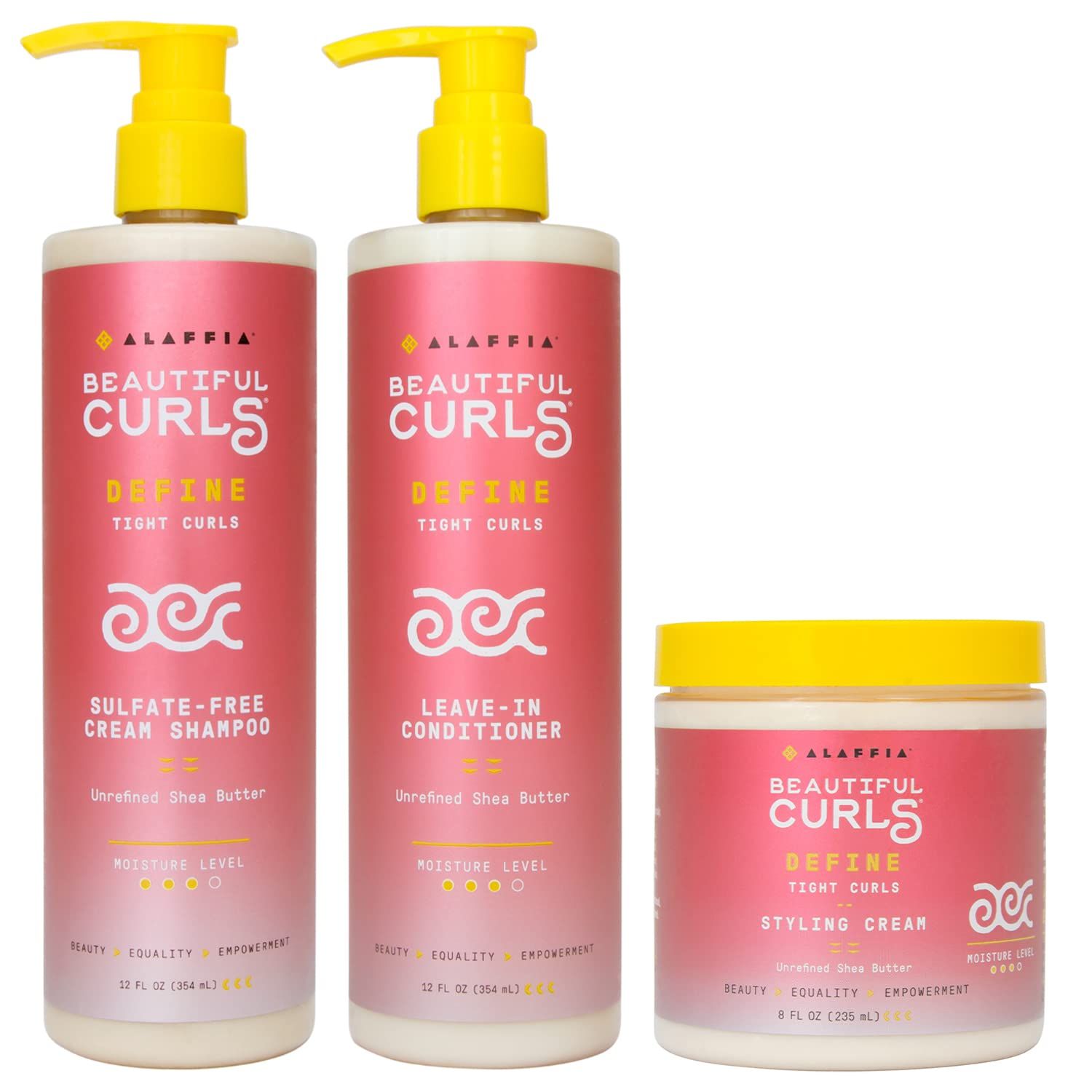 Alaffia Beautiful Curls Define Shampoo and Leave in Conditioner Set, 12 Fl Oz Ea with Styling Cream, Curly Hair Products, Shea Butter, Vitamin E Coconut Oil, 8 Fl Oz