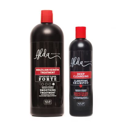 Alda Chocolate Brazilian Keratine Treatment Permanent Straightening Blowout 32 fl oz Shampoo Clarifying 16 fl oz.