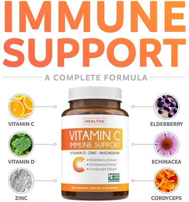 Vitamin C Immune Support Supplement - Immunity Boost Blend with Elderberry Vitamin C and Zinc for Daily Seasonal Support - Immunity Supplement with Magnesium Zinc Vitamin D (3 Months Supply)