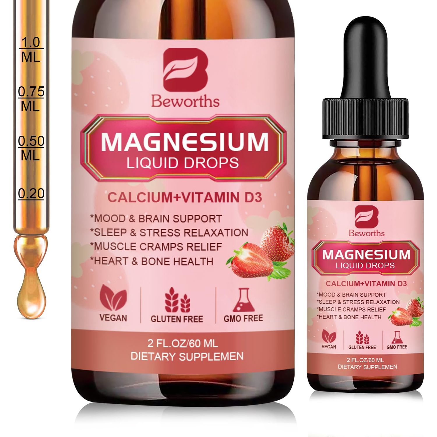 B BEWORTHS Magnesium Liquid Drop, Magnesium Glycinate Supplement Complex with Magnesium Taurate, Citrate, Calcium, Potassium, Vitamin, Zinc - Support Relaxation, Energy and Bowel Health