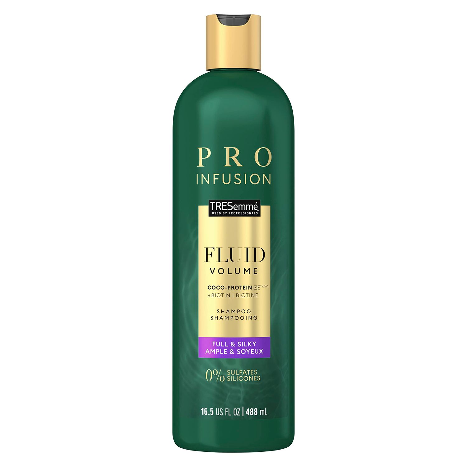 TRESemm Cruelty-Free Pro Infusion Fluid Volume Sulfate Free Shampoo For Full Silky Hair Infused With Natural Coconut Droplets Plant-Based Salon Protein Biotin 16.5oz
