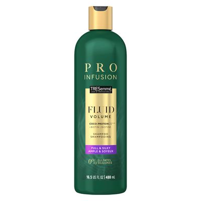 TRESemm Cruelty-Free Pro Infusion Fluid Volume Sulfate Free Shampoo For Full Silky Hair Infused With Natural Coconut Droplets Plant-Based Salon Protein Biotin 16.5oz