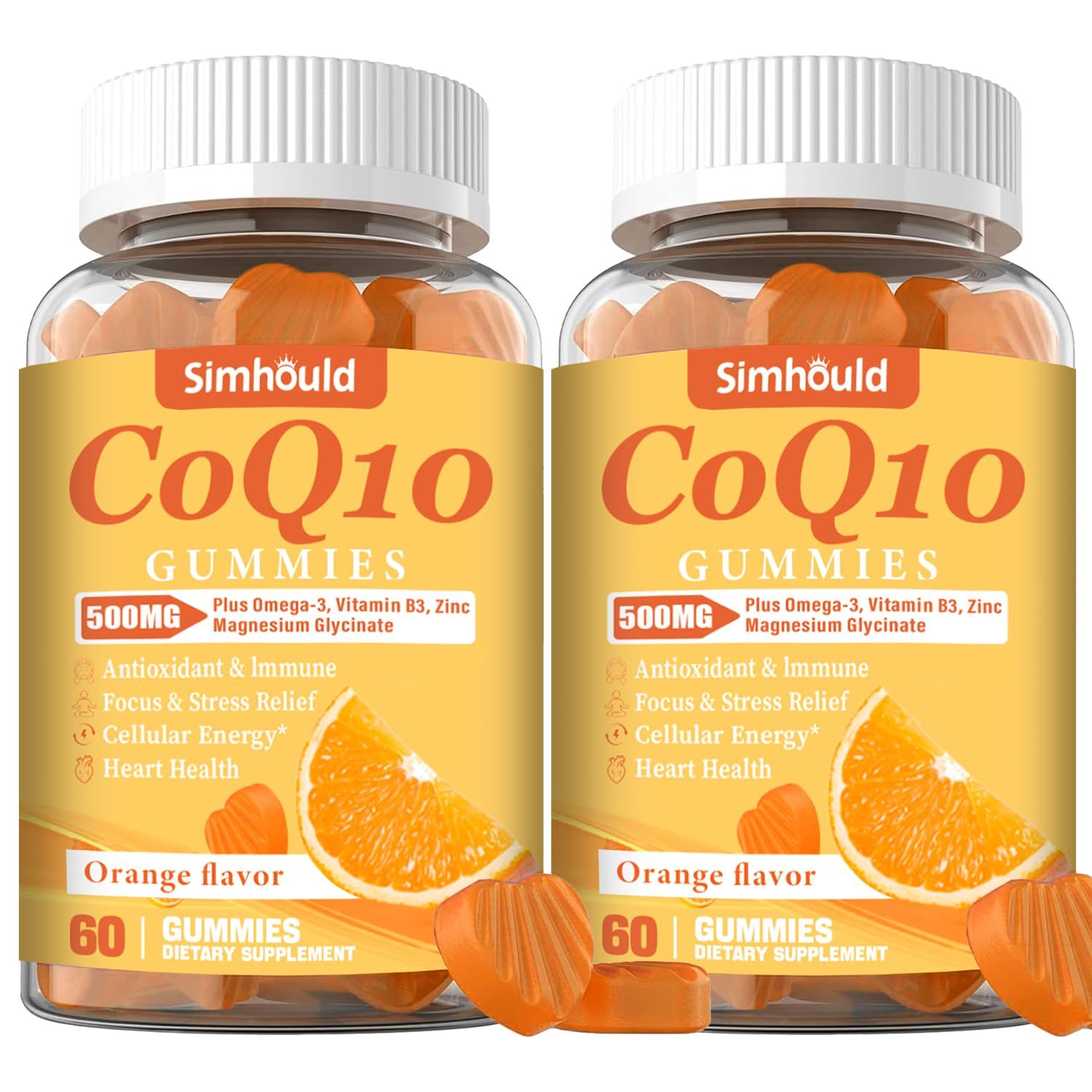 2 Pack CoQ10 500MG Gummies - Plus Omega-3, Magnesium, Vitamin B3 Zinc - 3X Better Absorption Coenzyme Q10 Supplements for Heart Health, Cellular Energy Antioxidant, Vegan, Non-GMO 120 Counts