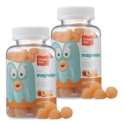 Chapter One Magnesium Gummies, Great Tasting Magnesium for Kids, Calm Kids Magnesium, Magnesium Gummies for Women and Men, Certified Kosher (Peach) (2 Pack)
