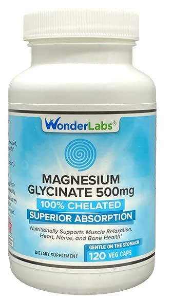Wonder Laboratories Magnesium Glycinate 500mg, 100 Chelated for Superior Absorption, Non-GMO, NO Gluten Dairy Soy, Supports Muscle, Joint, and Heart Health (120)