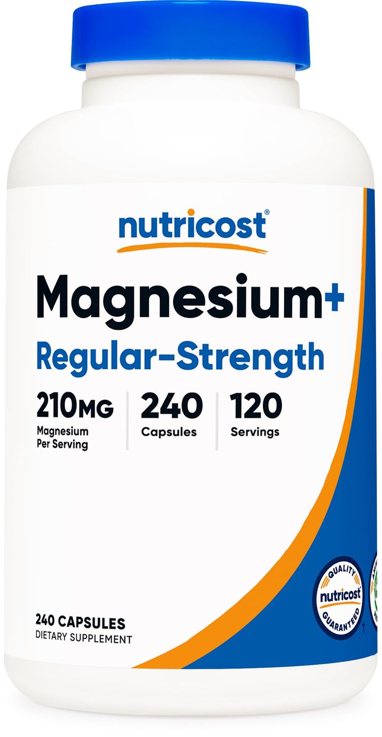 Nutricost Magnesium Regular Strength (210mg, 240 Capsules) - 120 Servings, Made with Magnesium Glycinate and Oxide, Non-GMO, Gluten Free and Vegan Friendly