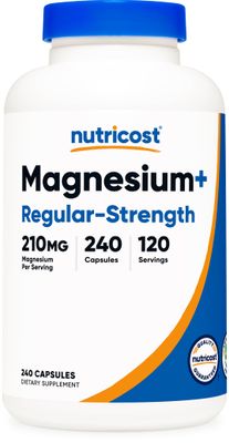 Nutricost Magnesium Regular Strength (210mg, 240 Capsules) - 120 Servings, Made with Magnesium Glycinate and Oxide, Non-GMO, Gluten Free and Vegan Friendly