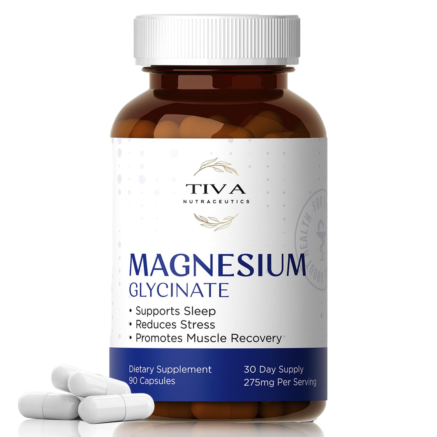 TIVA Nutraceutics Magnesium Glycinate - Gentle Highly Absorbable Magnesium for Sleep, Muscle Relaxation Heart Health Chelated Magnesium Complex for Energy Bone Support 90 Capsules