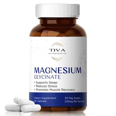 TIVA Nutraceutics Magnesium Glycinate - Gentle Highly Absorbable Magnesium for Sleep, Muscle Relaxation Heart Health Chelated Magnesium Complex for Energy Bone Support 90 Capsules