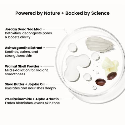 WildOak Dead Sea Healing Mud Clay Mask for Face Body 2 Niacinamide, Calendula Zinc Oxide Paraben Sulphate Free Blemishes, Evens Skin Tone, Enhances Radiance For All Skin Types 3.52 oz