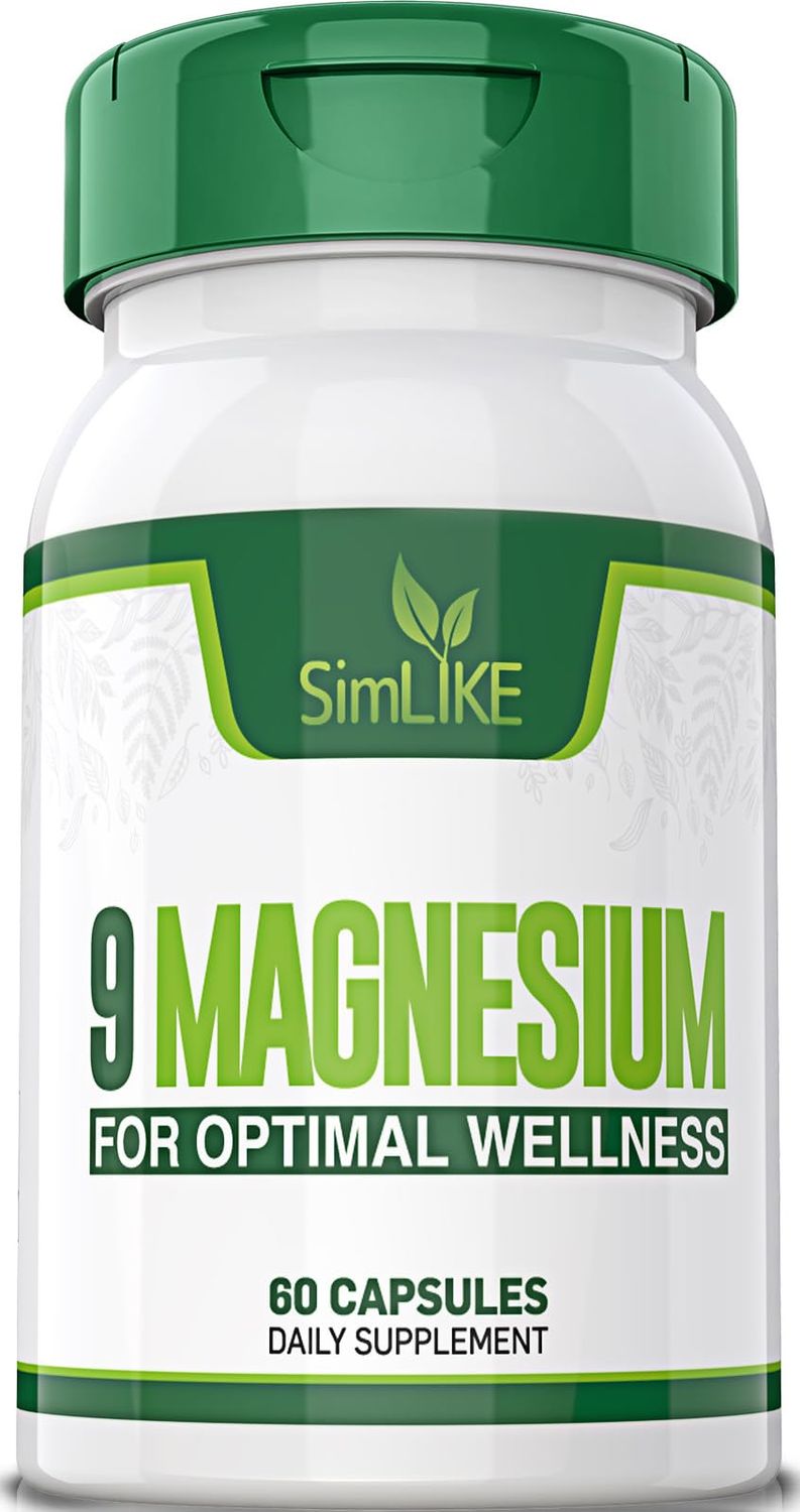 Magnesium Supplement with 9 Forms of High Absorption Magnesium Glycinate, L-threonate, Citrate, Malate and More for Muscle, Brain Support, Non-GMO, Gluten Soy Free, 60 Capsules
