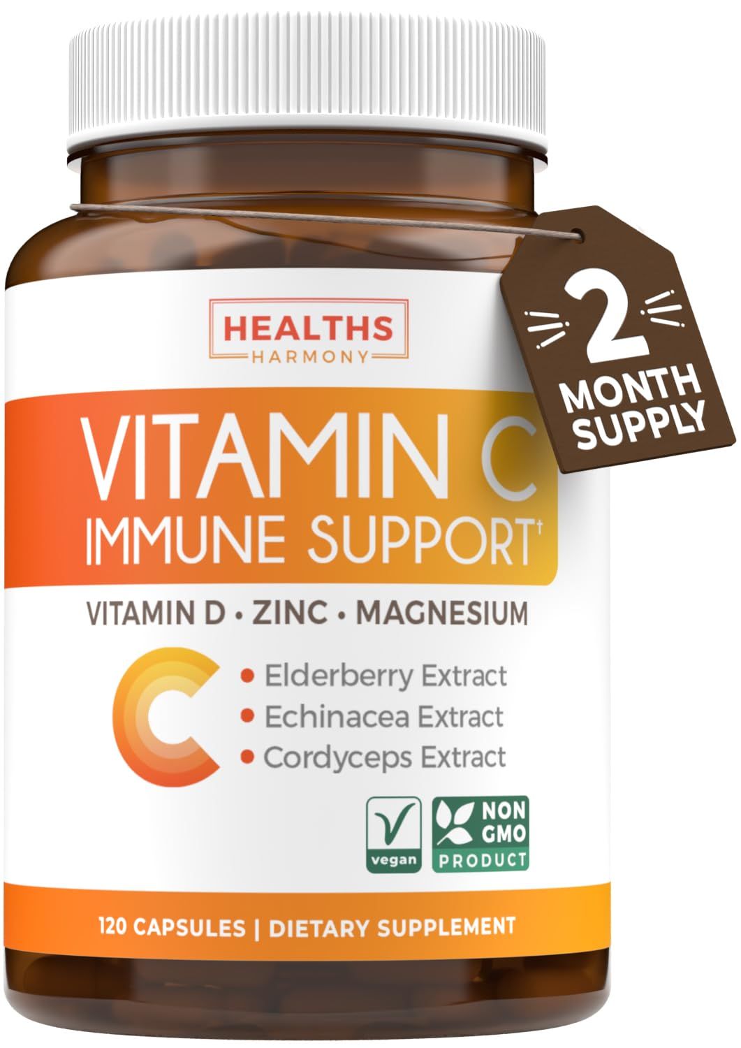 Vitamin C Immune Support Supplement - Immunity Boost Blend with Elderberry Vitamin C and Zinc for Daily Seasonal Support - Immunity Supplement with Magnesium Zinc Vitamin D (2 Months Supply)