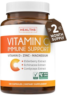 Vitamin C Immune Support Supplement - Immunity Boost Blend with Elderberry Vitamin C and Zinc for Daily Seasonal Support - Immunity Supplement with Magnesium Zinc Vitamin D (2 Months Supply)