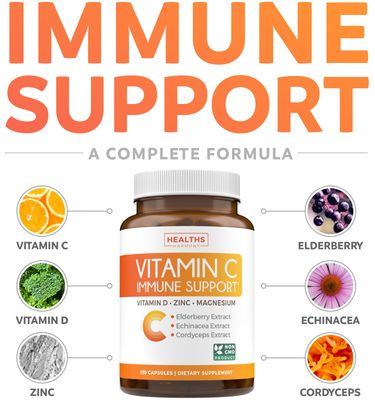 Vitamin C Immune Support Supplement - Immunity Boost Blend with Elderberry Vitamin C and Zinc for Daily Seasonal Support - Immunity Supplement with Magnesium Zinc Vitamin D (2 Months Supply)