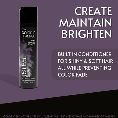 SMART SOLUTIONS MyColorIn Color Depositing Shampoo (Metallic Steel) - Sulfate Paraben Free Hair Dye Made in USA (8 Colors)