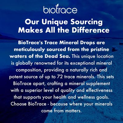BioTrace Dead Sea Trace Mineral Drops 72 Concentrated Trace Minerals, Ionic Liquid Magnesium, Chloride, Potassium Low Sodium Energy, Electrolytes, Hydration 24 Day Supply, 2 fl oz (Pack of 1)