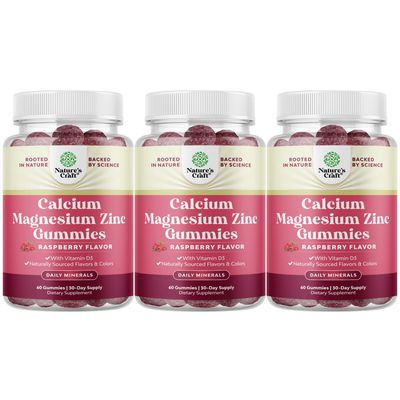Calcium Magnesium Zinc Gummies - Magnesium Zinc Calcium Supplement Gummies with Vitamin D3 for Teeth and Bone Health - Certified Kosher Non-GMO Gelatin Free Vegetarian Friendly (3 Month Supply)