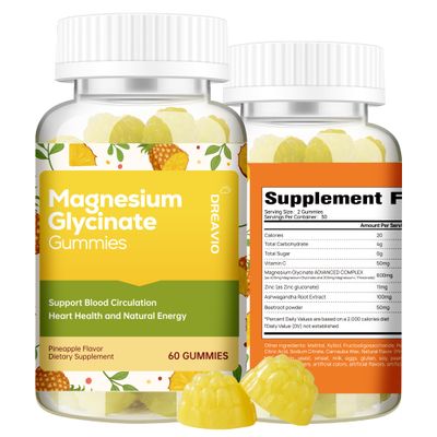 60 Count Magnesium Glycinate Gummies 400mg wAshwagandha Supplement - Sugar Free Zinc Magnesium Glycinate Supplement Ashwagandha Gummies for Adults Pineapple Gummies