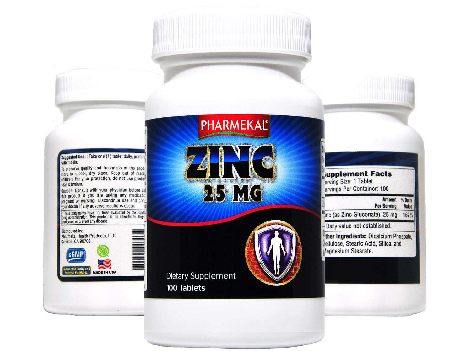 Pharmekal Zinc (as Zinc Gluconate) 25 mg, 100 Mini Size Easy to Swallow Tablets - Immune Support, Essential Mineral Antioxidant, Healthy Living, Gluten Free, cGMP Compliant, Made in USA