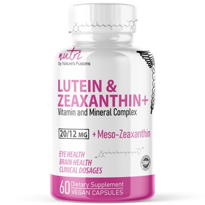 Nature&#39;s Fusions Nutri Lutein 20mg Eye Vitamins Complex - Triple Carotenoid Formula - Lutein and Zeaxanthin - Contains Zinc, Vitamins A,C,D3,E, Folate - 60 Capsules - Eye Health Supplements