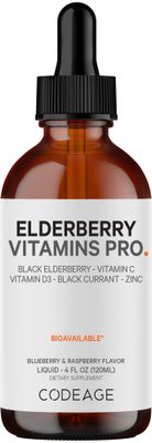 Codeage Elderberry Vitamins Pro - Organic Black Elderberry Liquid Drops - Vitamin C, Vitamin D3, Zinc, Black Currant - 2-Month Supply - Black Sambucus Liquid - Supplement for Adults Kids - 4 fl oz