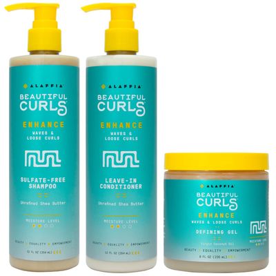 Alaffia Beautiful Curls Curly Hair Shampoo Leave in Conditioner 12-Oz Ea and Defining Gel 8-Oz Set